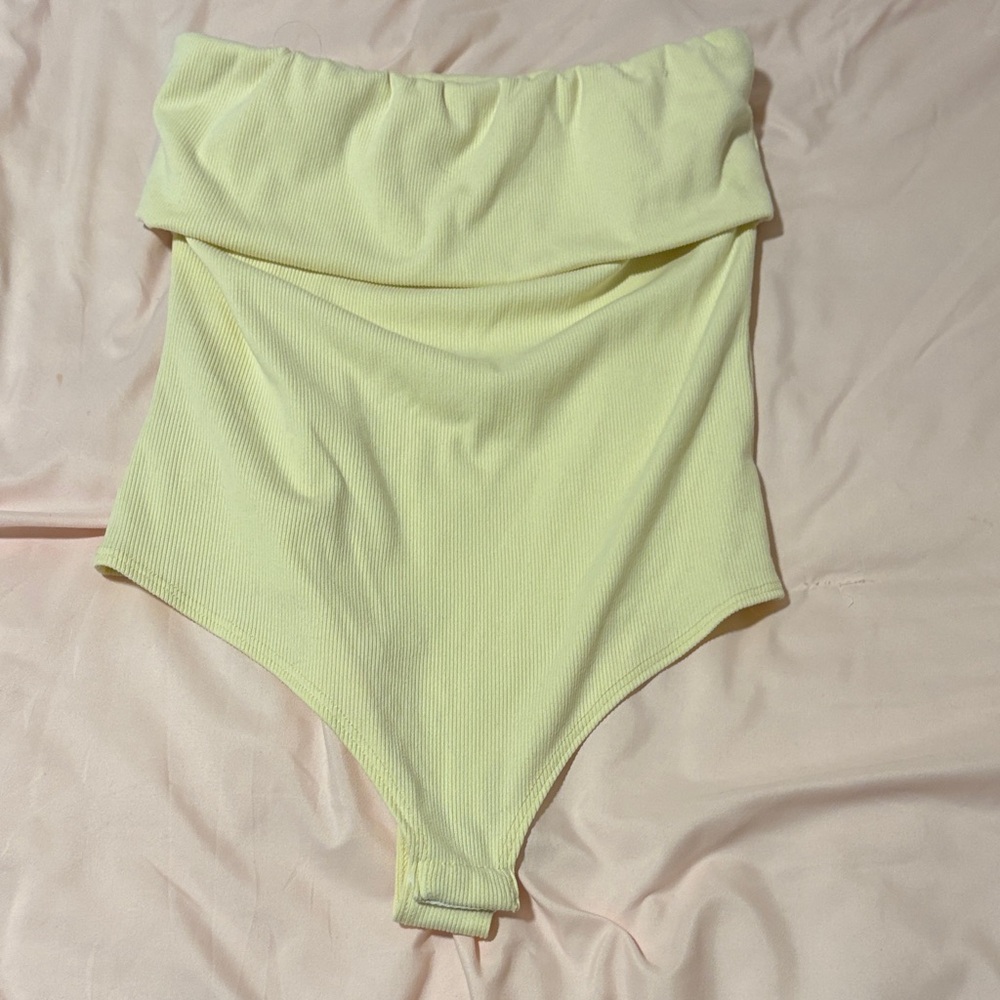 Yellow Ribbed Strapless Bodysuit - Women
